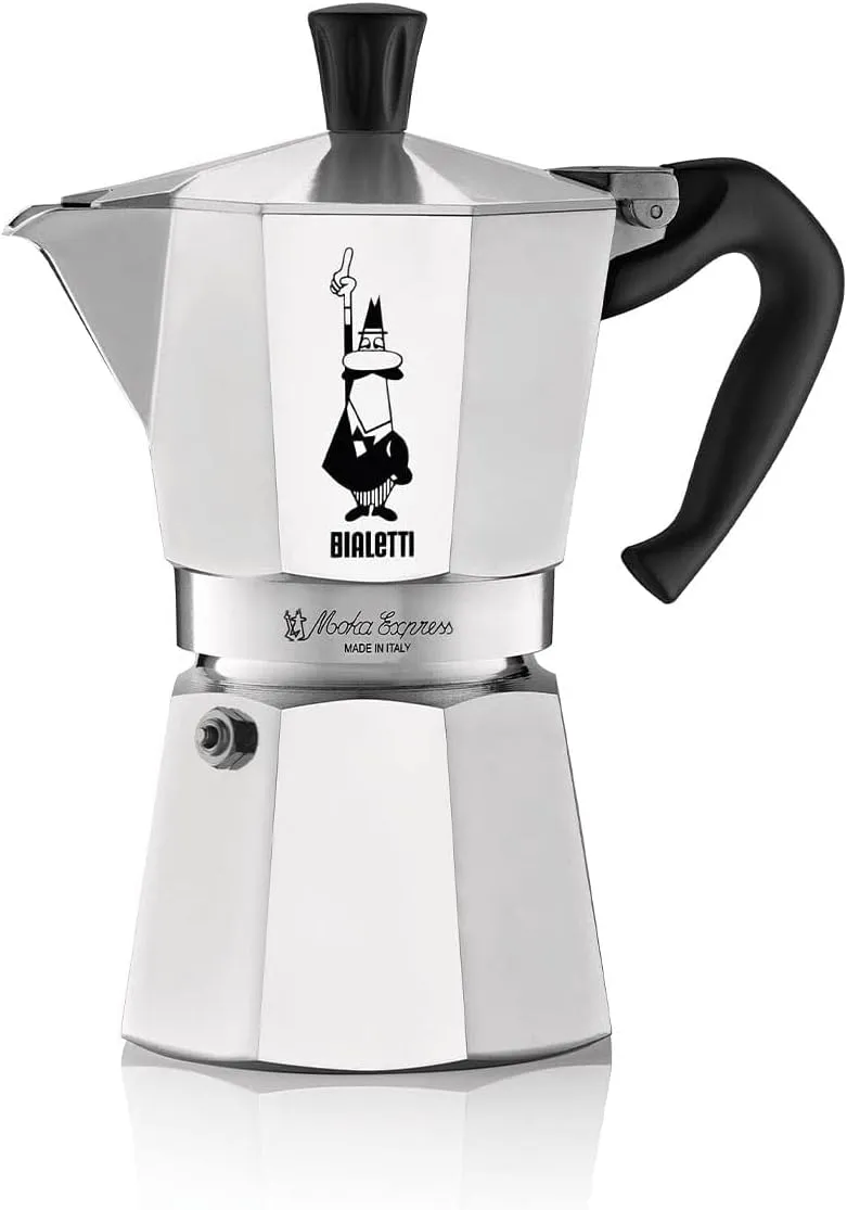 Bialetti Moka Express Iconic Stovetop Espresso Maker, Aluminum, 270 ml, Silver/Black