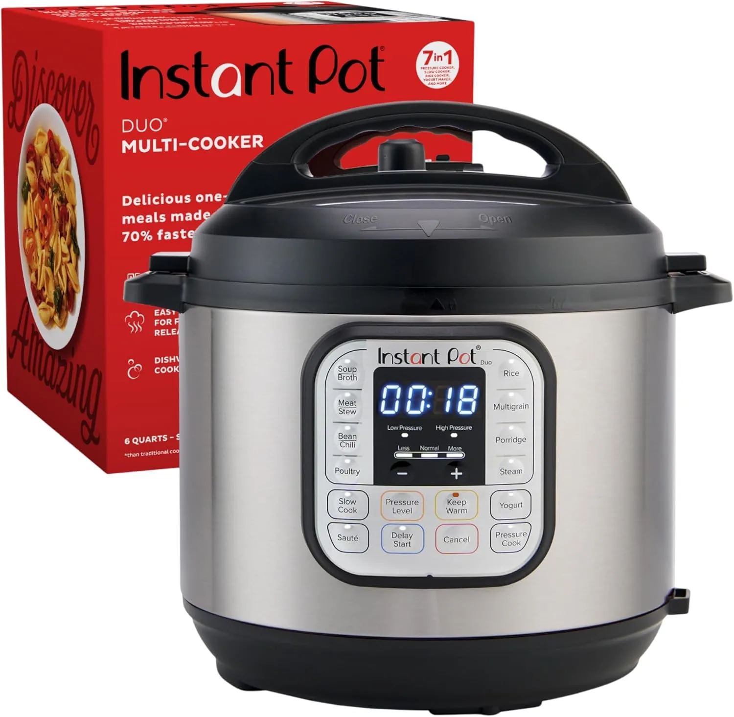 Instant Pot Duo 7-in-1 Electric Pressure Cooker, 6 Quart – Stainless Steel
